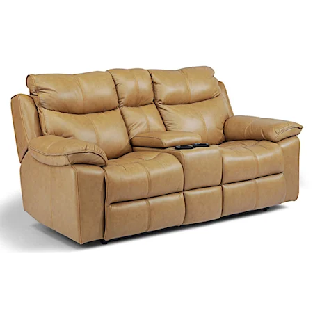 Power Love Seat with Console, Cupholders, and Drawer